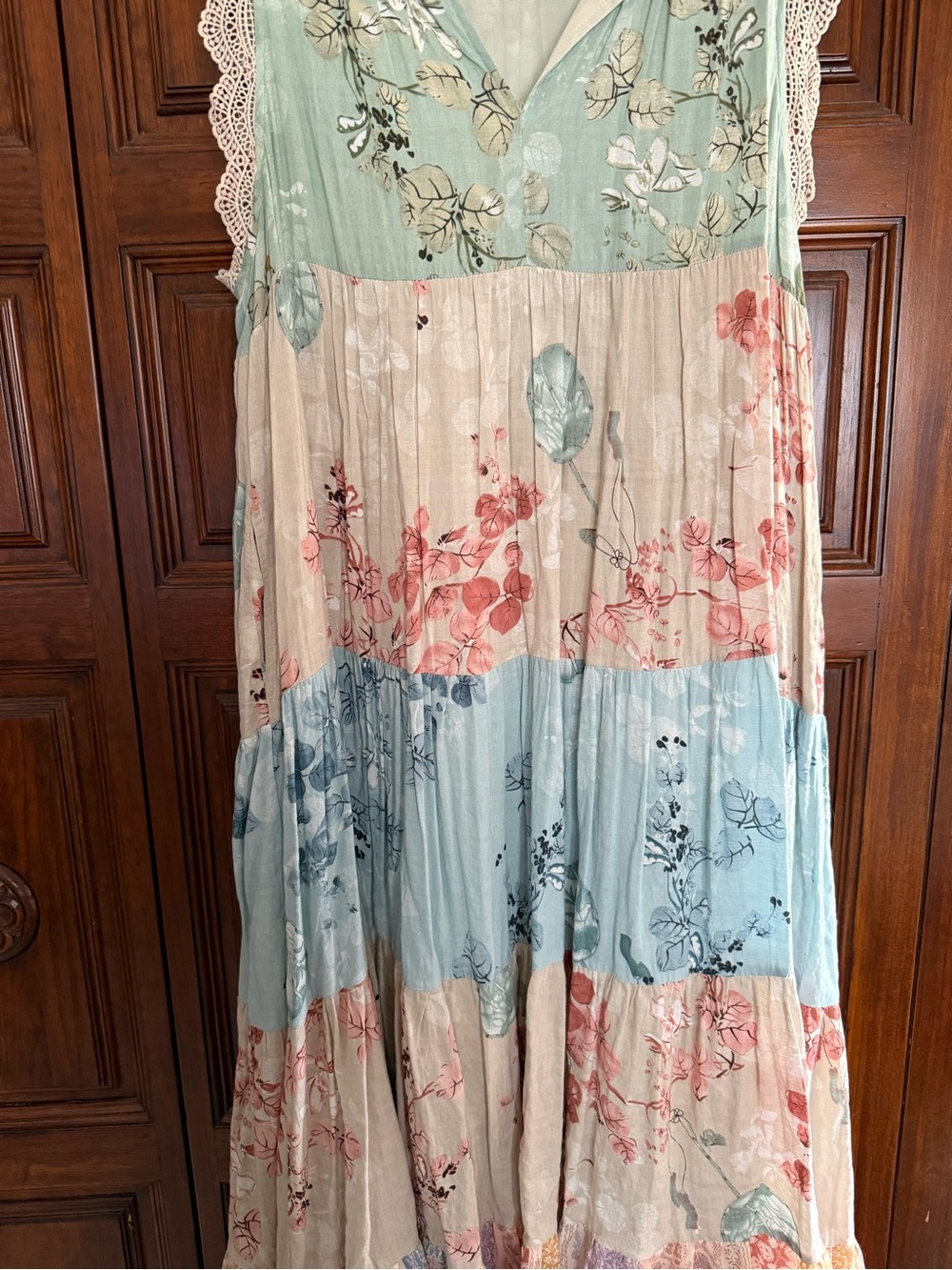 DAVI & DANI Floral Tiered Maxi Dress in Mint, Blue & Blush